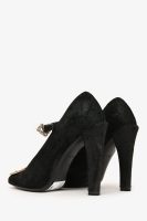 Louis Vuitton Black Suede Leather LV Plaque Mary Jane Heels Size 37 (A