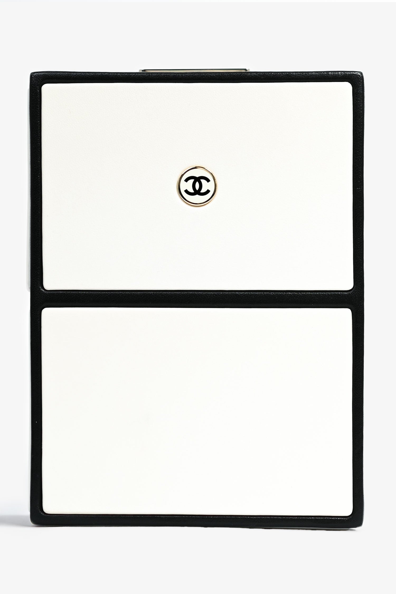 Pre-Loved Chanel™ Black/White Leather No. 5 Perfume Clutch Evening Clu